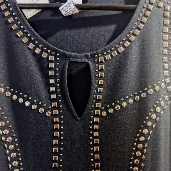 🆕WT Carmen Marc Valvo Midnight Navy Ponte Dress With Silver Studs - Picture 3 of 6